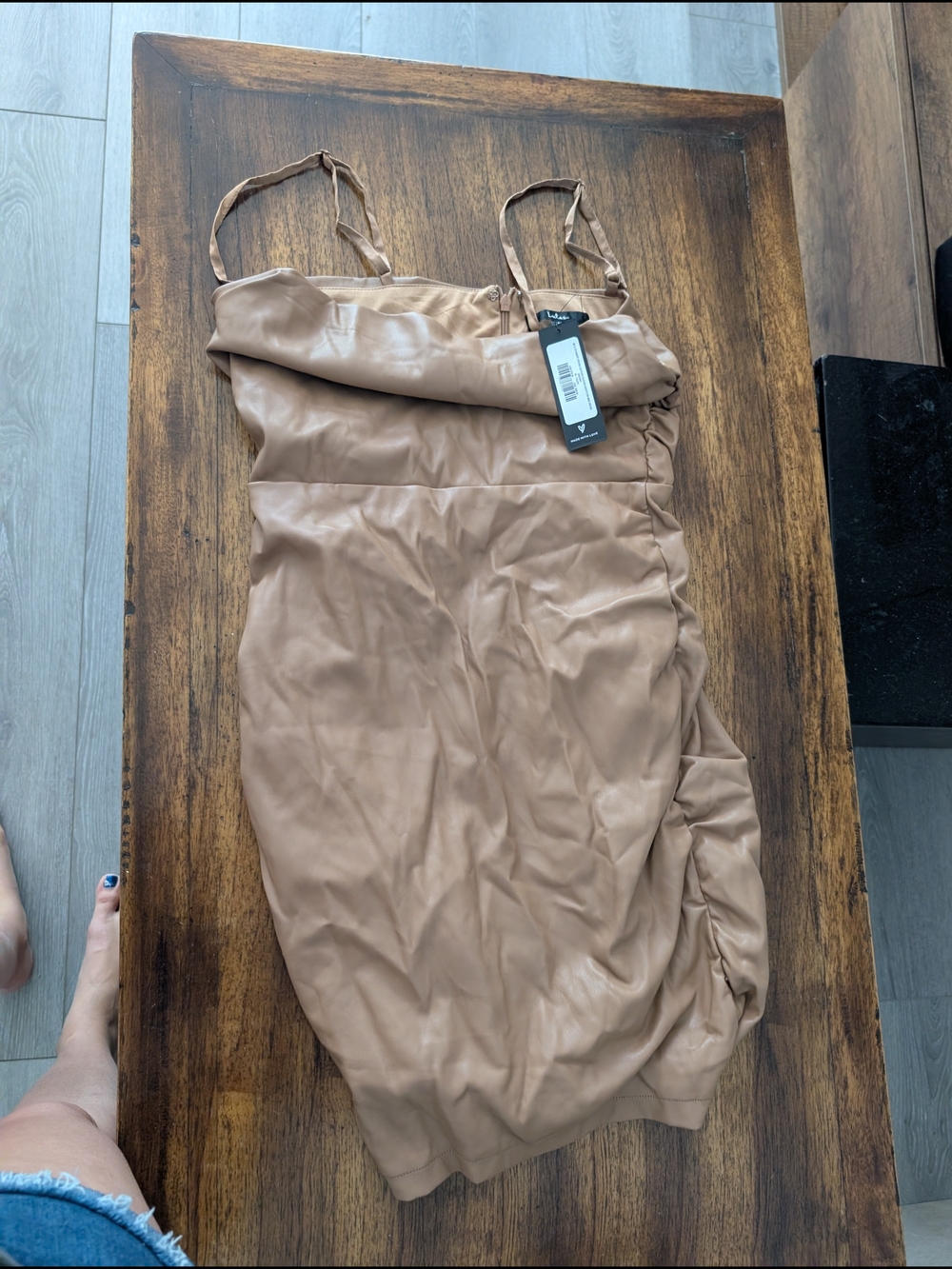 Lulu's Tan Faux Leather Bodycon Mini Dress - Picture 8 of 9